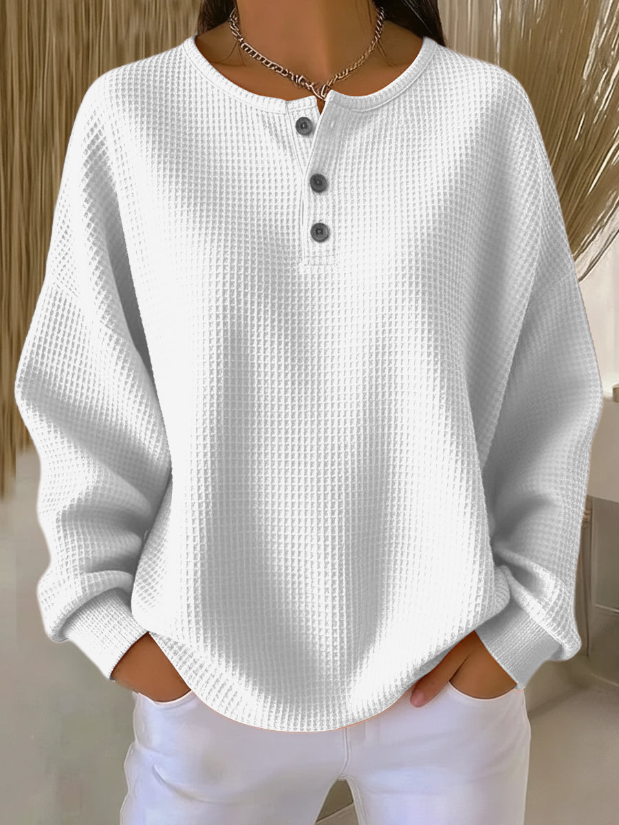 Mirabel™ | Waffle Henley Sweatshirt