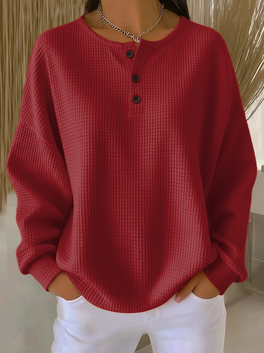 Mirabel™ | Waffle Henley Sweatshirt