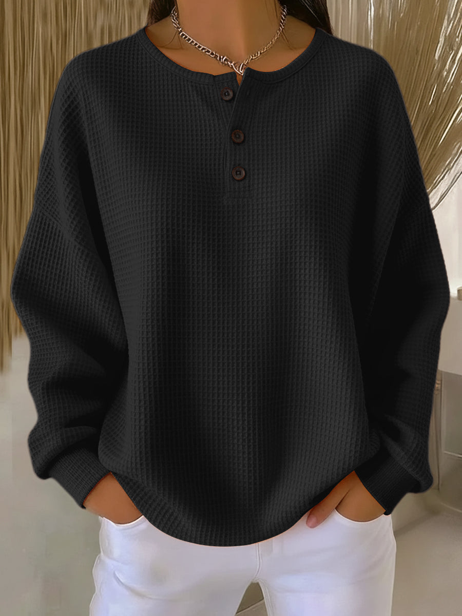 Mirabel™ | Waffle Henley Sweatshirt