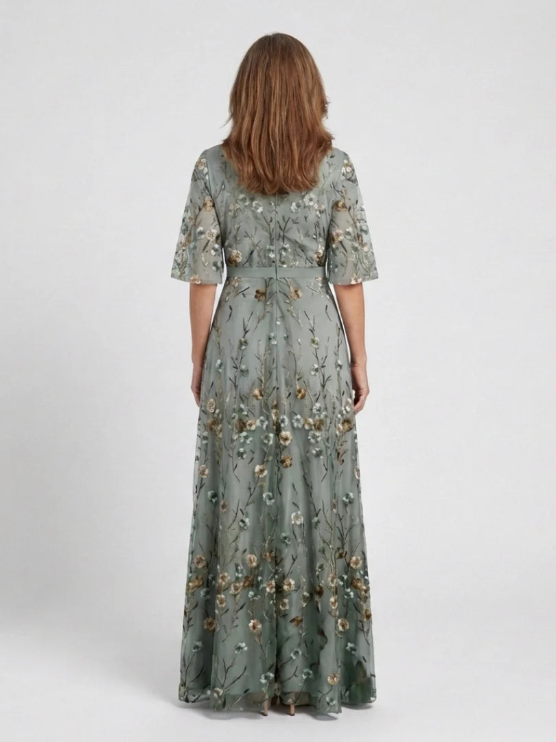 Anne | Floral V Neck Short Sleeve Maxi Dress