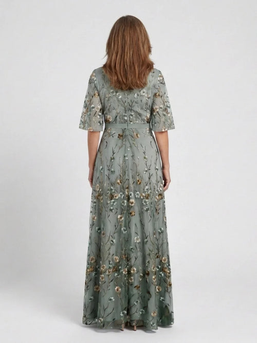 Anne | Floral V Neck Short Sleeve Maxi Dress