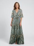Anne | Floral V Neck Short Sleeve Maxi Dress