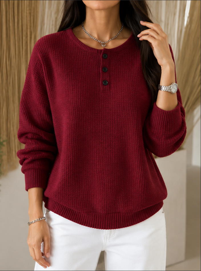Mirabel™ | Waffle Henley Sweatshirt