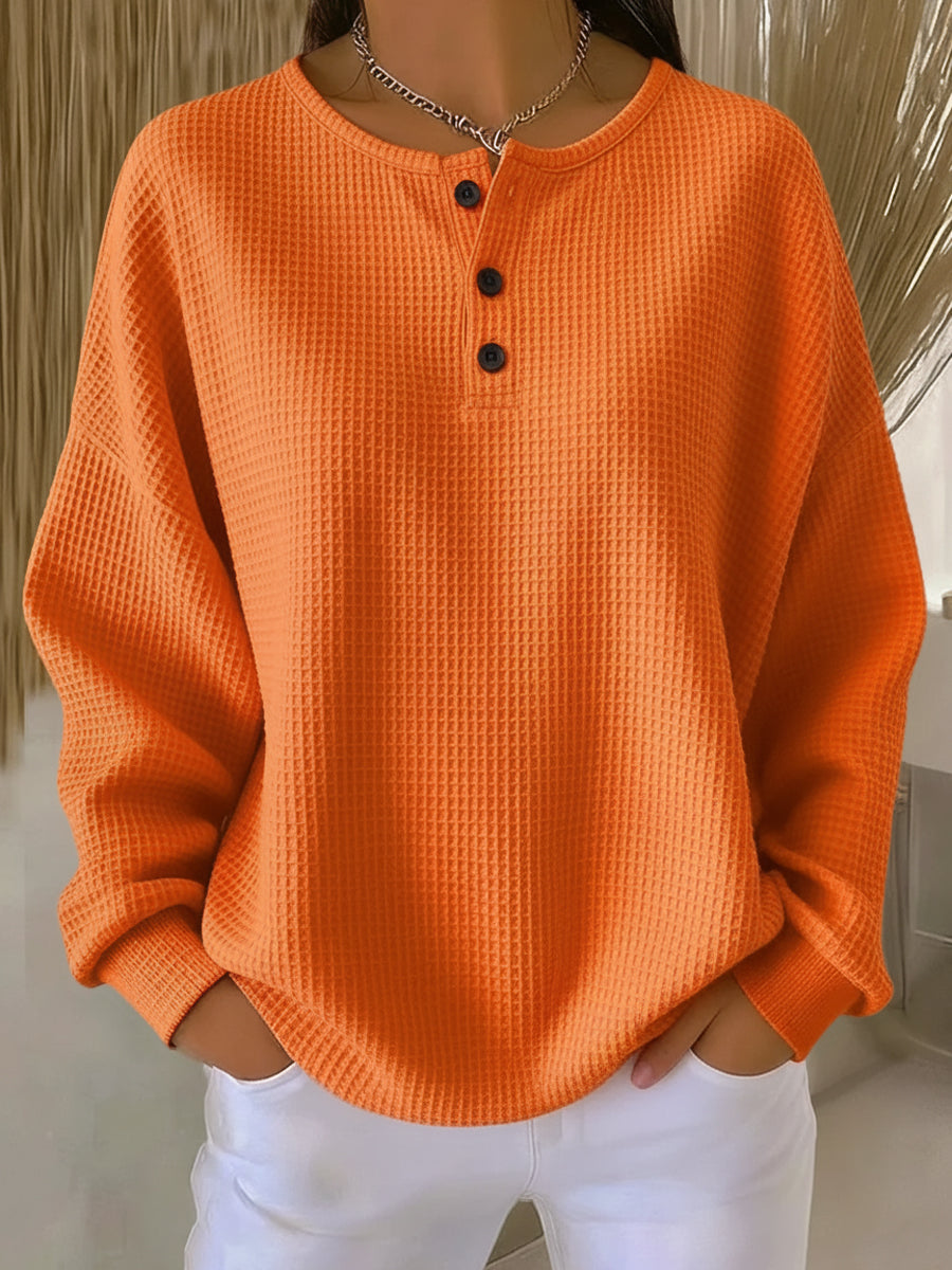 Mirabel™ | Waffle Henley Sweatshirt