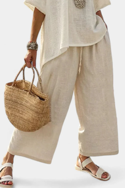 Drevon | Comfortable Minimalist Raw Blouse & Wide-Leg Pants