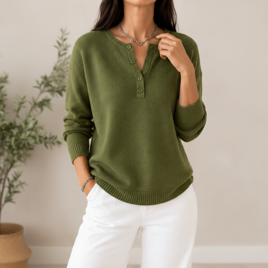 Helena™ | Henley Button-Up Knit Sweater
