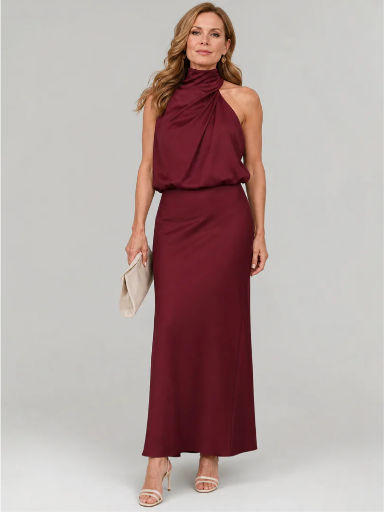 Nopal | Sleeveless Draped Neck Midi Dress