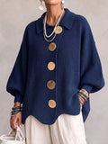 Elvinia™ | Oversized Collared Cardigan With Large Metal Buttons